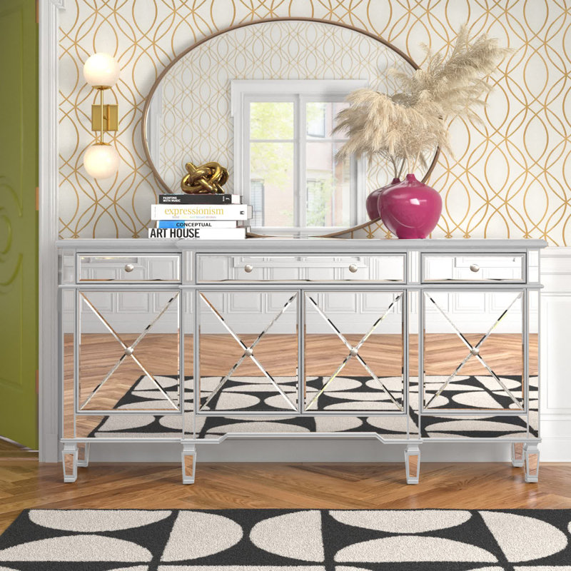 Buffet bas à 3 tiroirs Caila, H 36 po x l 72 po x P 14 po, Silver