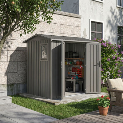 Gazebo Penguin Willow 7.6 ft x 5.8 ft Heavy-Duty Wind-Resistant Metal Shed - Slate