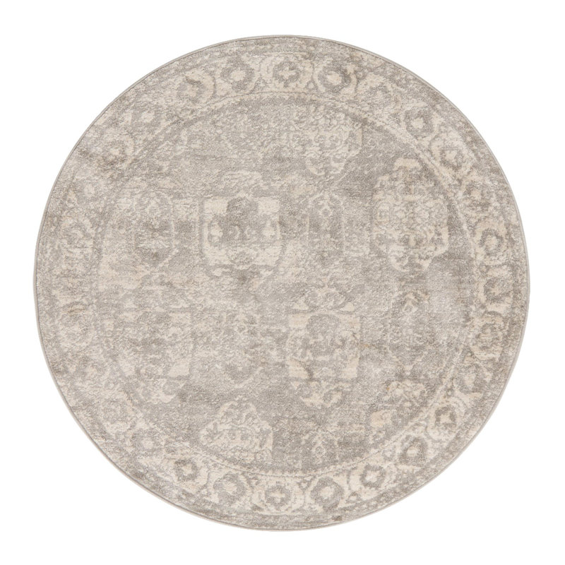 Gause Moroccan Area Rug, Round 7', Gray