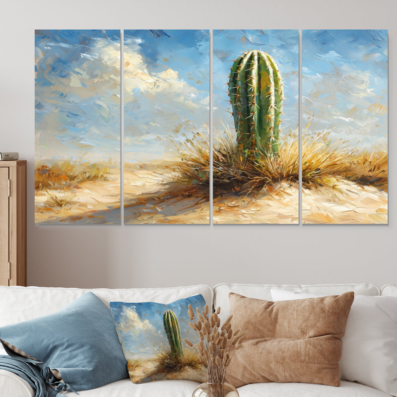 Minimalisme Cactus par les dunes II - Art mural floral cactus - Art mural traditionnel pour le salon, H 32 po x l 64 po