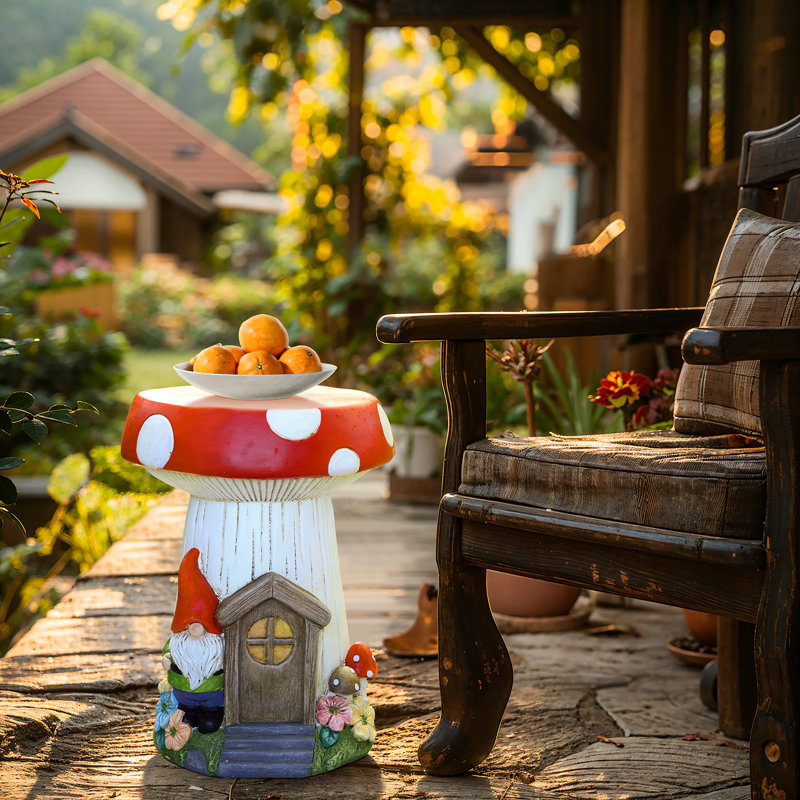 Gnome Mushroom MgO Sculpture Side Table Indoor/Outdoor