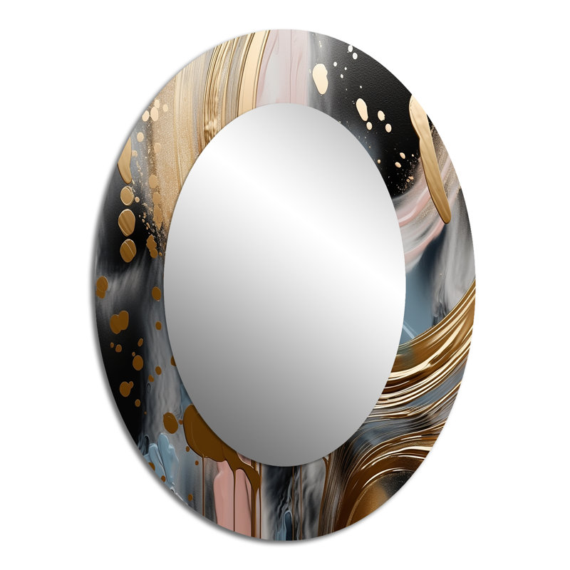 Abstrait abstrait doré et rose Infinity Circles VI - miroir mural ovale moderne doré, 40 po x 30 po