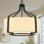 Lustre tambour 4 lumières de style campagne moderne 18 "avec abat-jour en lin beige pour îlot de cuisine