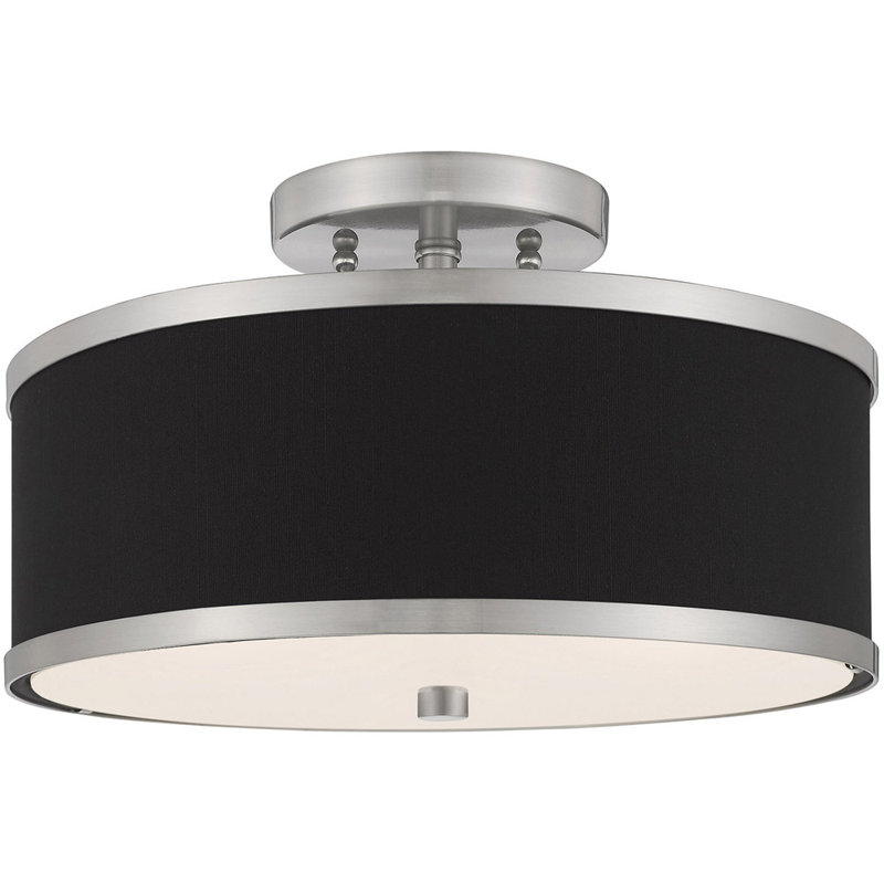 Plafonnier semi-encastré en tissu Enda, Nickel brossé, H 8 po x l 13 po x P 13 po, Noir