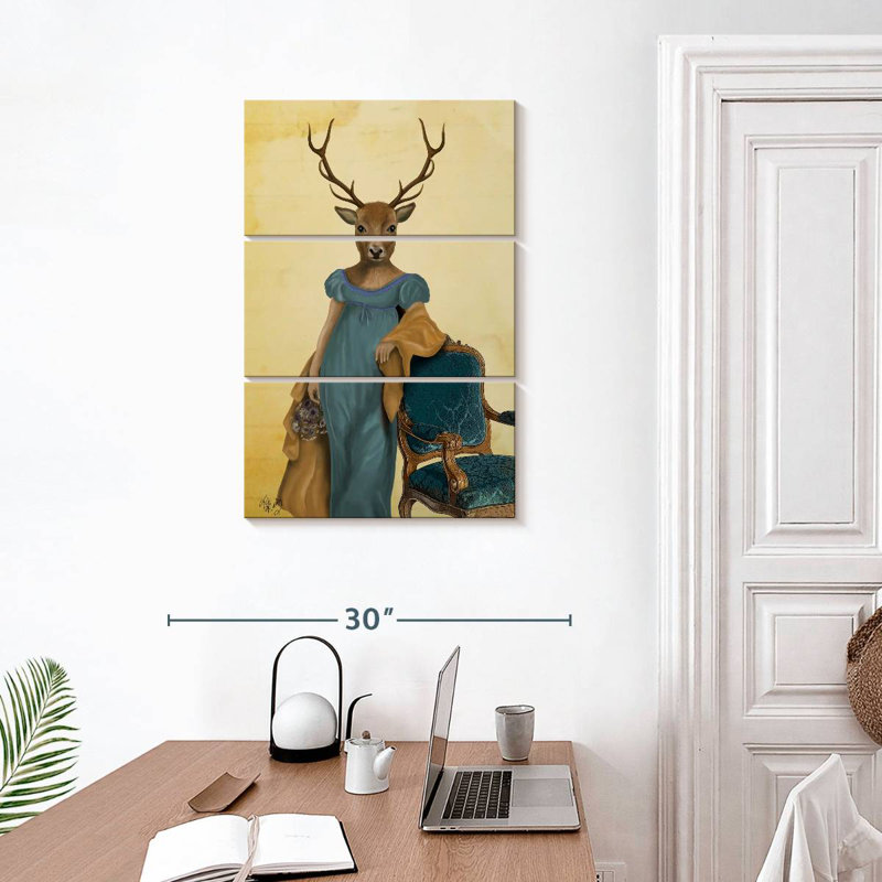 Cerf Brampt en robe bleue, H 32 po x l 20 po