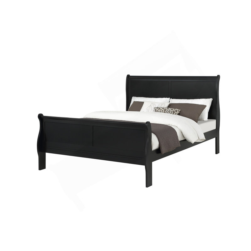 Mobilier de chambre à coucher en bois massif Louis Louis, Lit double, Noir