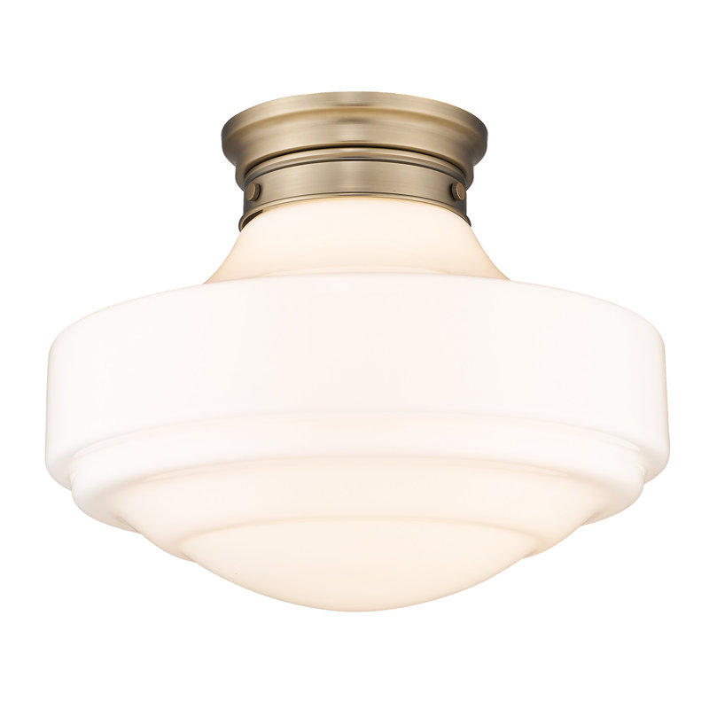 Plafonnier encastré 1 lumière 16 po Ilona, Verre de lait rétro, Laiton moderne