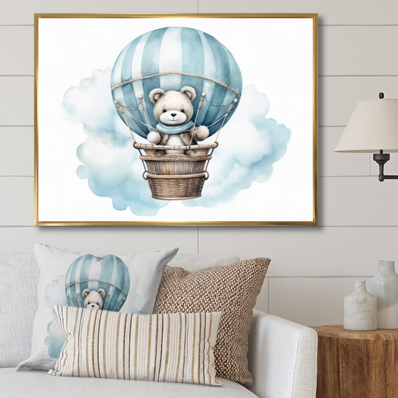 «Nursery Bear Cub Children Dreams I», reproduction sur toile, H 16 po x l 32 po x P 1 po, Cadre flottant doré