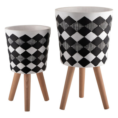 Pot à fleurs noir de 12 po x 12 po x 21 po avec pieds en bois, fait de trous de drainage, idéal pour les plantes grasses et les plantes d'intérieur, décoration élégante 12 po x 12 po x 21 po, plantes succulentes parfaites, terrariums, style polyvalent
