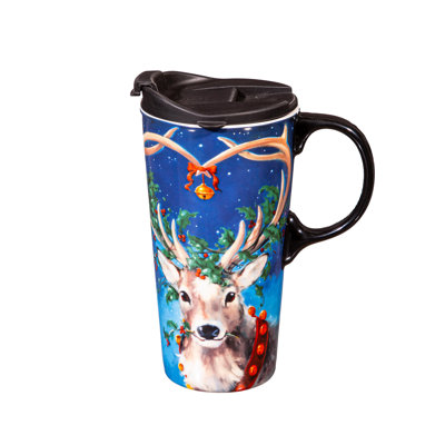 Tasse de voyage en céramique parfaite, 17 oz, avec boîte-cadeau, renne