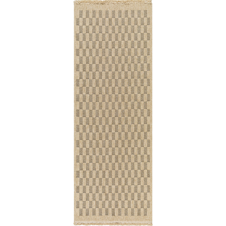 Outdoor Jute-Look Checkered Rug Tan/Black_MGE2311