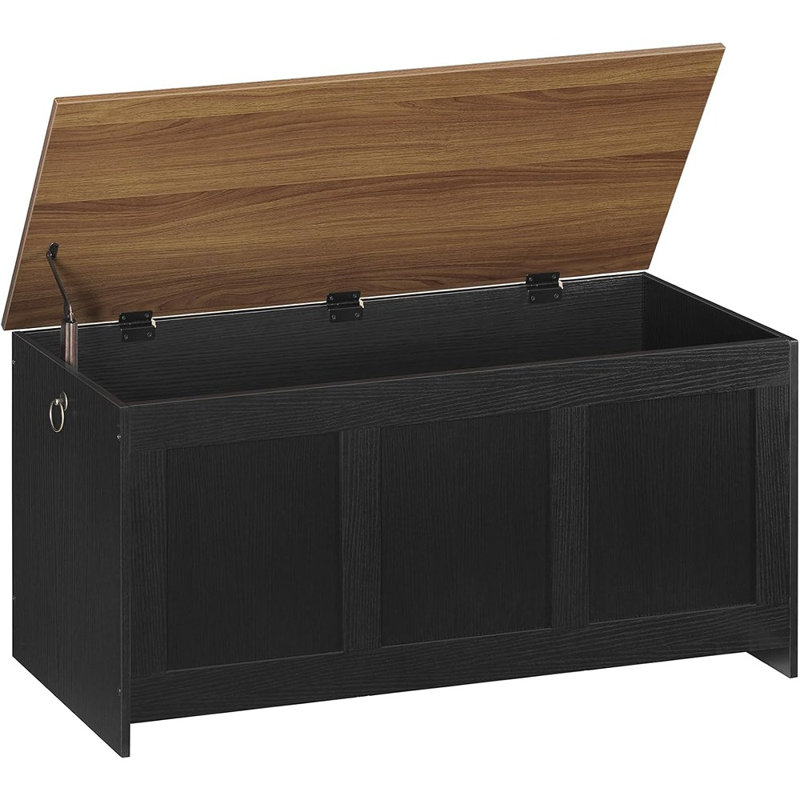 Banc de rangement rétro en bois de 99,8 cm, coffre de rangement à couvercle relevable et organisateur d'entrée, noir et noyer