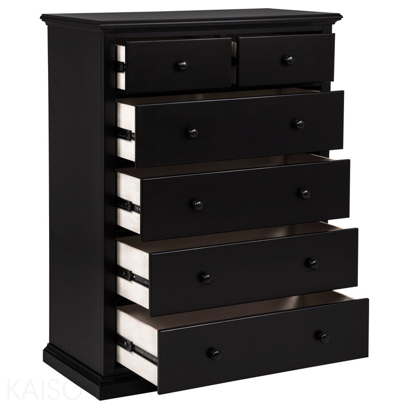 Commode de chambre noire à 6 tiroirs, Noir