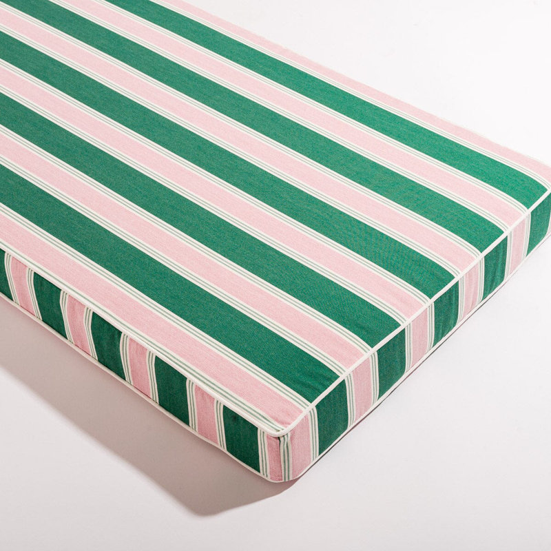 Sun Lounger Slip Cover, Green/Pink Striped Acrylic, 1" H x 26.3" W x 74.8" D