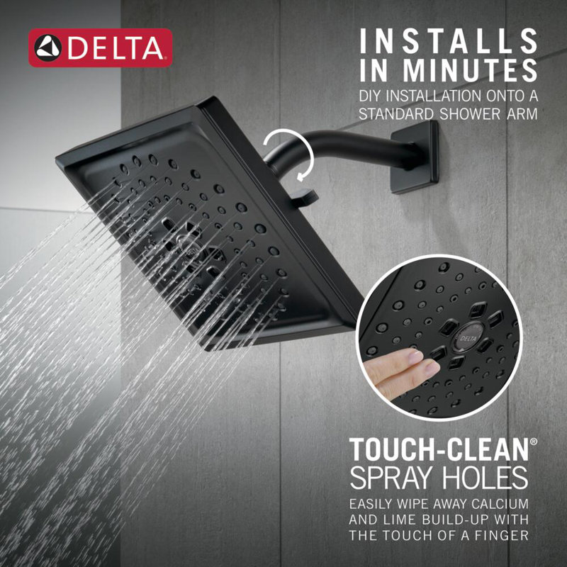 H2Okinetic 3-Spray Square Raincan Shower Head 1.75 GPM, Matte Black