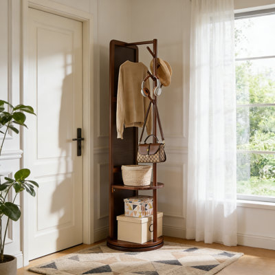 70" Swivel Full Length Mirror with Solid Wood Coat Rack and Storage