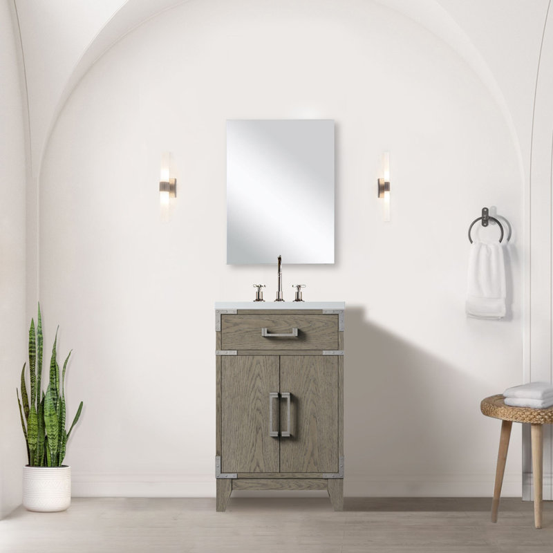 Meuble-lavabo simple en chêne gris 20 po X P 18 po D, dessus en acrylique et robinet, Gris