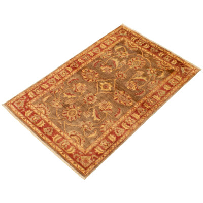 Tapis décoratif en laine de conception unique 4 pi 1 po x 6 pi 4 po noué à la main new age chobi