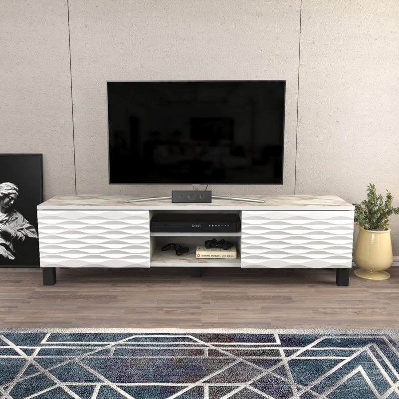 Thurmont TV Stand for TVs up to 65", White Marble Effect/White
