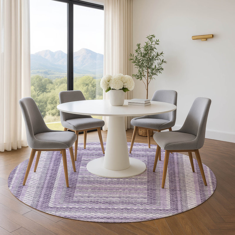 Premium Machine Washable Bissen Geometric Rug, Round 8'