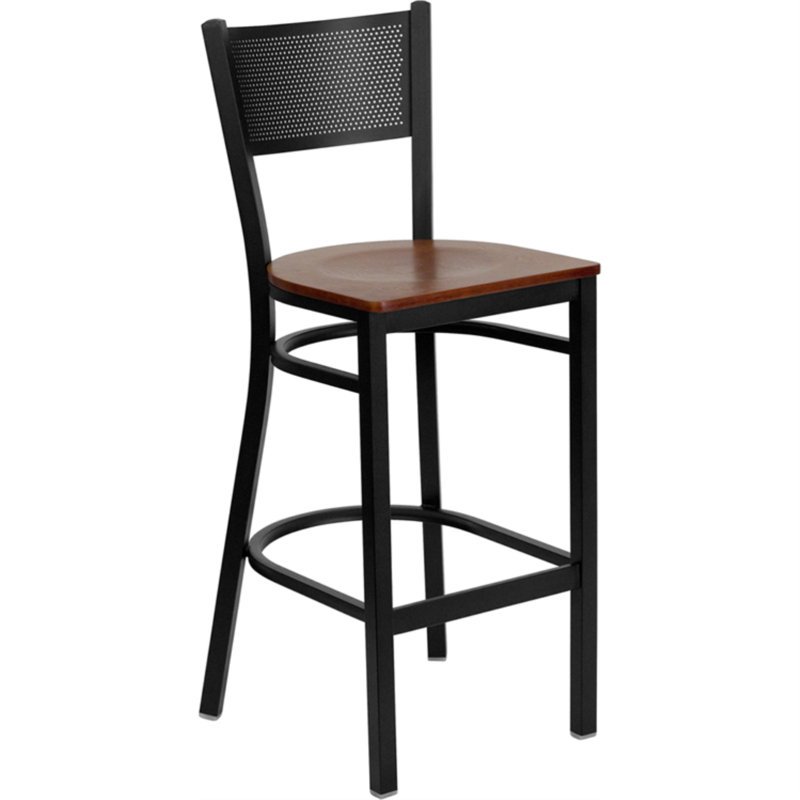 Miranda Grid Back Metal Restaurant Barstool, Cherry, 1