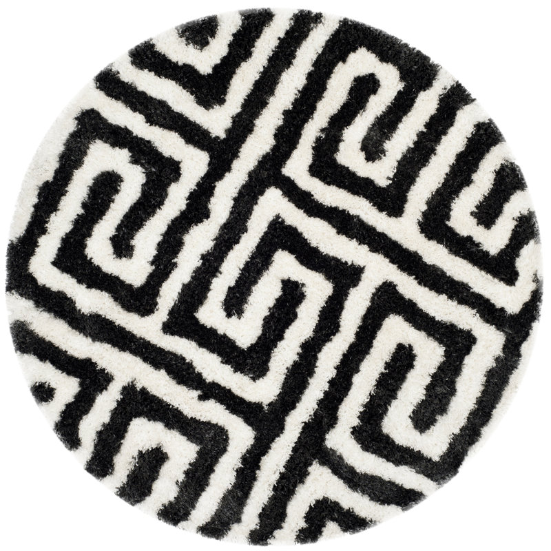 Janitra Shag Hand Tufted Performance Geometric Rug, Round 5'