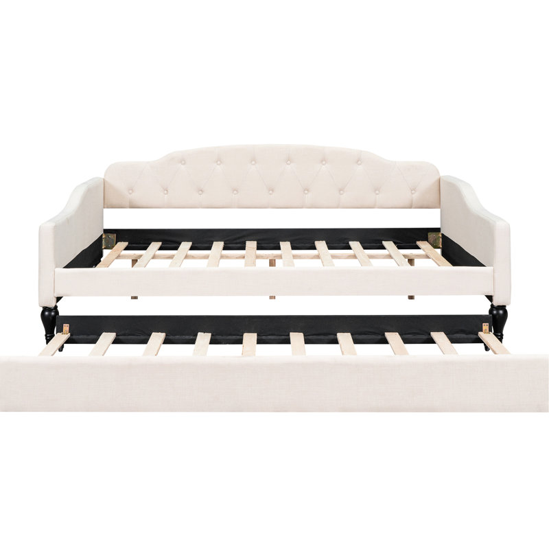 Lit de jour double avec lit gigogne simple, beige