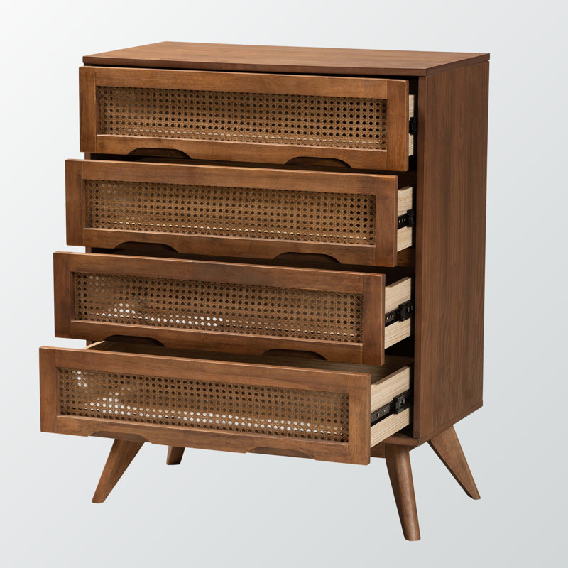 Brown Finish 4-Drawer Woven Synthetic Rattan Chest, 37.84" H X 29.9" W X 15.48" D