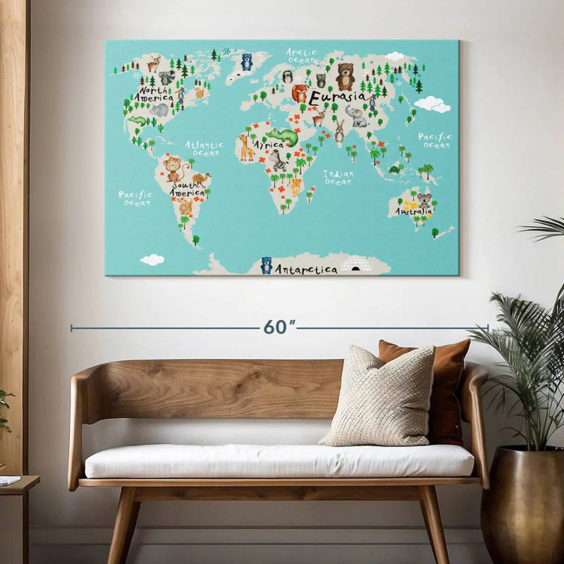 Carte du monde des animaux drôles d'Aliaz, H 34 po x l 51 po