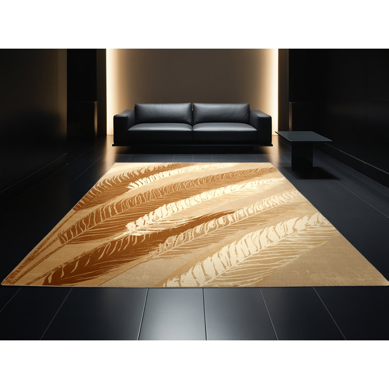 Tapis brun rustique et beige lavable à la machine à motif abstrait Pampas Grass, Rond 8 pi