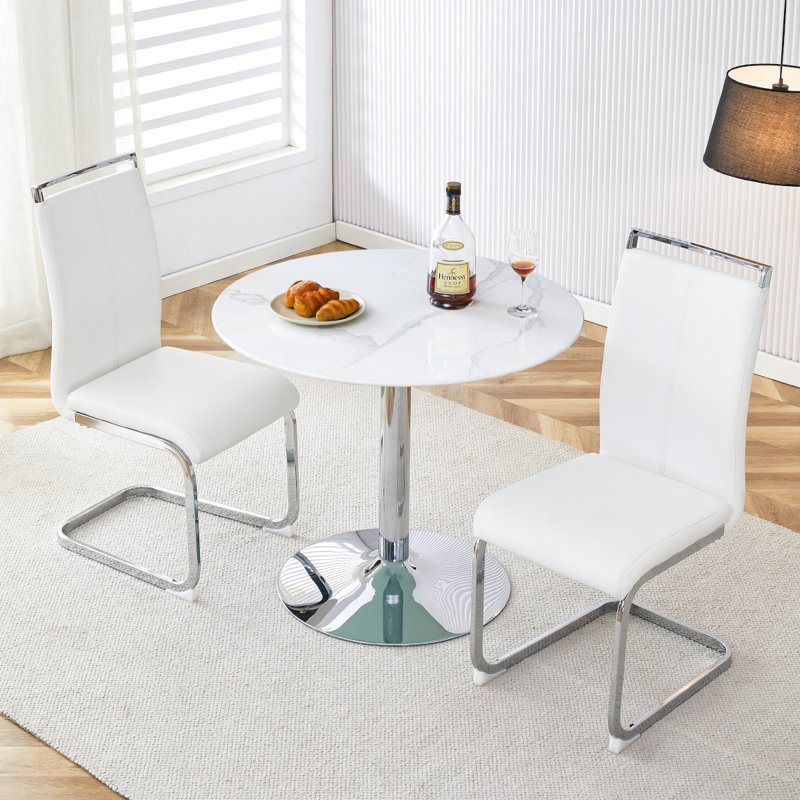 Ensemble de salle à manger 3 pièces avec plateau en verre, Blanc