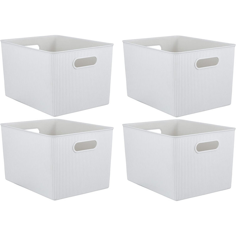 Ribbed Plastic Basket, Off White, 4