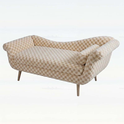 Classic Diamond Pattern Fabric Sofa with Elegant Scroll Arms, Delivering Great Comfort and Timeless Style.