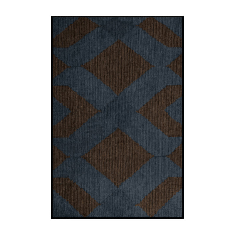 Tapis gris à carreaux lavable à la machine, Rectangle 5 pi x 7 pi