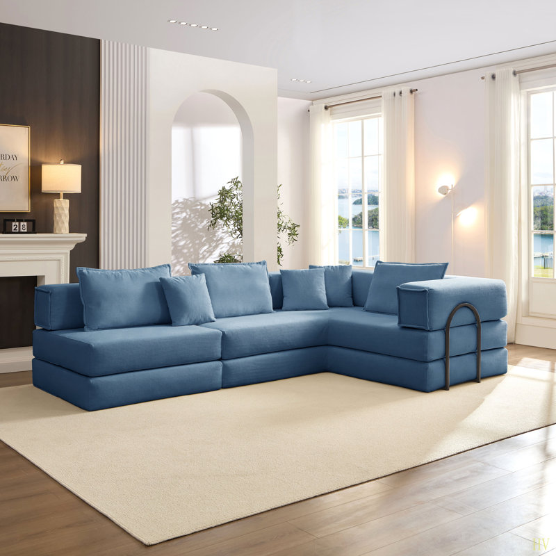 Ensemble de canapé modulaire surdimensionné rembourré et modulaire, ensemble de canapé de salon modulaire en forme de L de 118,2 po avec 6 coussins, canapé-lit combiné pour les salons, les appartements et les chambres à coucher