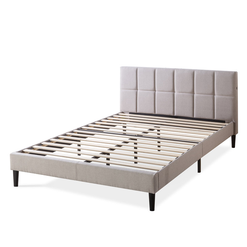 Upholstered Platform Bed, Beige, Queen