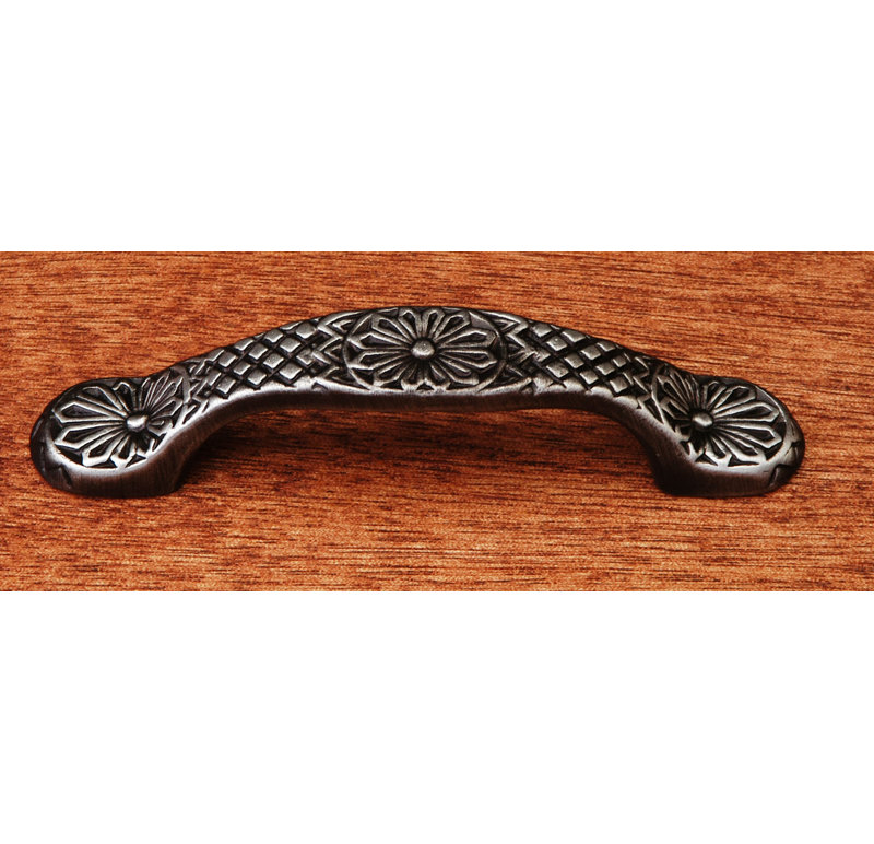 Poignée arquée fleurie 3 po Ornate, Nickel vieilli