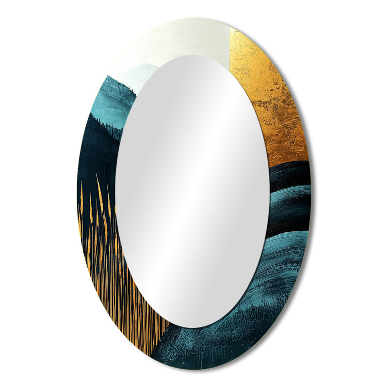 Décor de miroir mural ovale Quiet Bold Mountain en émeraude or Harmony III, 36 po x 24 po