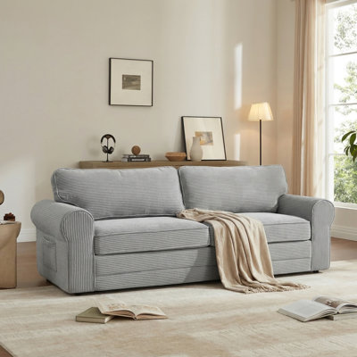 83" Modern Soft Corduroy Sofa Boneless Loveseat Couch with Rolled Arms & Piping Detail for Living Room, Comfy Cloud Couch, Grey