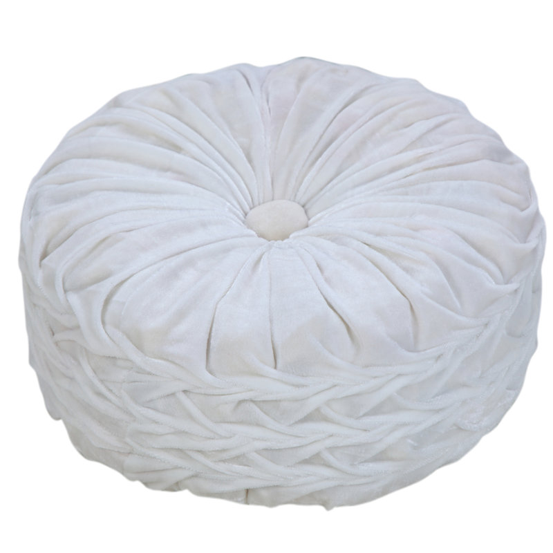 White Round Tufted Velvet Button Pillow