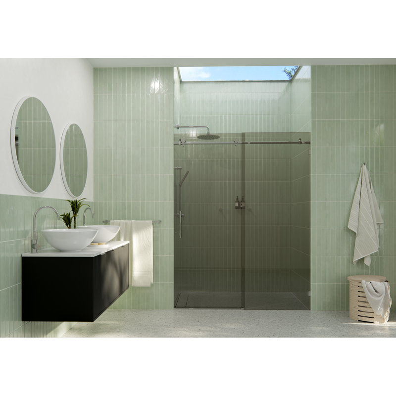 Equinox 56 - 60 in. x 78 in. Fully Frameless Gray Tinted Sliding Shower Door, Chrome