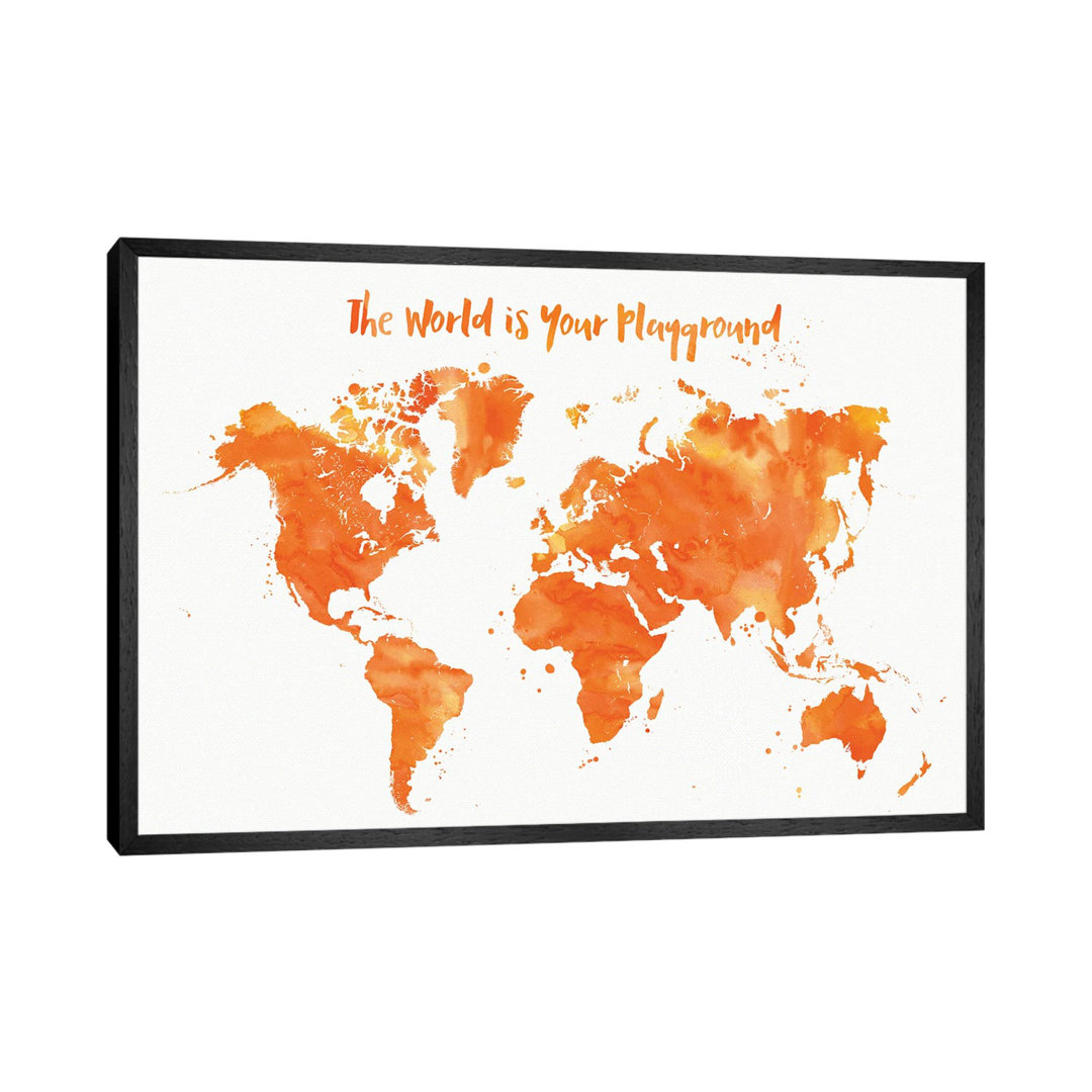 Orange Aquarell Kinderzimmer Weltkarte von Blursbyai - Galerie-verpackt Leinwand Giclée