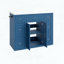 Meuble-lavabo sur pied avec lavabo en céramique, six tiroirs, tiroir central rabattable, portes doubles à fermeture amortie et porte-serviettes réversible, bleu marine-2131513480