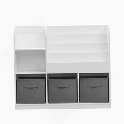 Kids Bookcase And Bookshelf, Multifunctional Bookcase With 3 Collapsible Fabric Drawers, Bookcase Display Stand