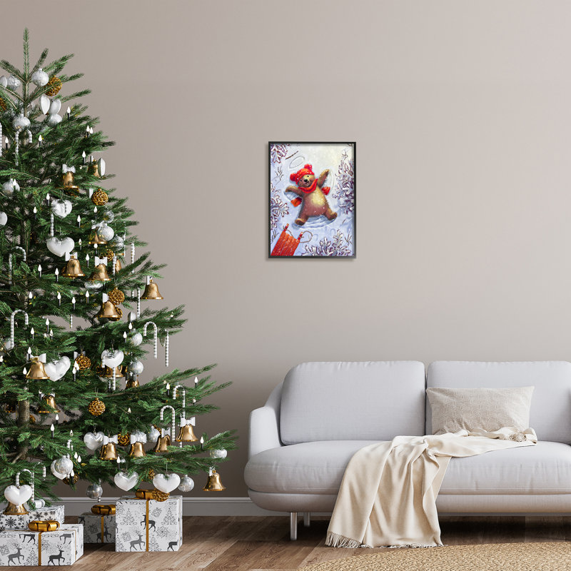 Traîneau Bear Cub Snow Angel par Pip Wilson, H 20 po x l 16 po, Giclée encadrée noir minuit
