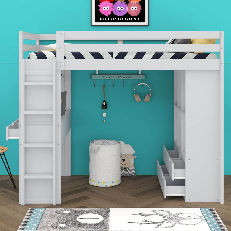 Lit mezzanine simple avec tiroirs Jaquaylin, Blanc