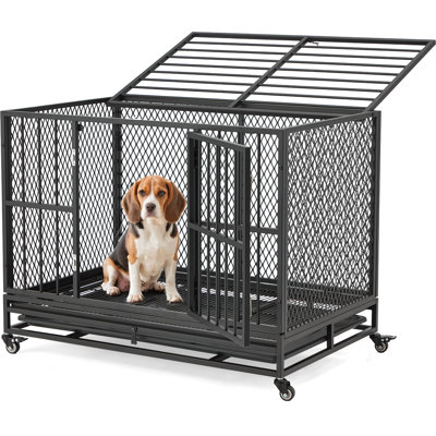 Heavy-Duty Dog Crate – Folding Metal Kennel for Medium and Small Dogs, with Lockable Wheels, Dual Locks, Removable Tray, and Easy Assembly