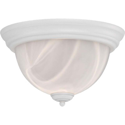 Keywan 1-Light Indoor 11"W Textured White Simple Round Flush Mount with White Alabaster Glass Bowl Shade