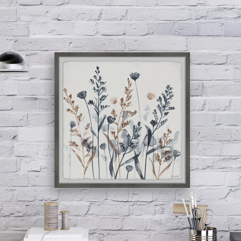 Gray And Brown Flowers - Single Picture Frame Painting, 45cm H x 45cm W x 3.81cm D