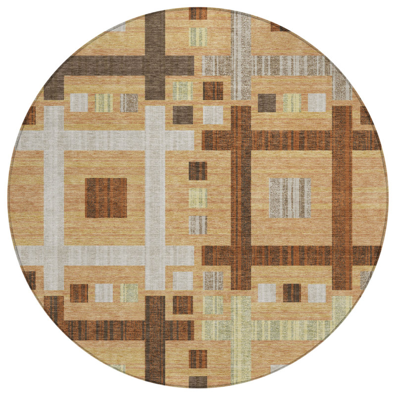 Machine Washable Indoor/Outdoor Chantille ACN2708 Geometric Rug, 8' Round, Copper